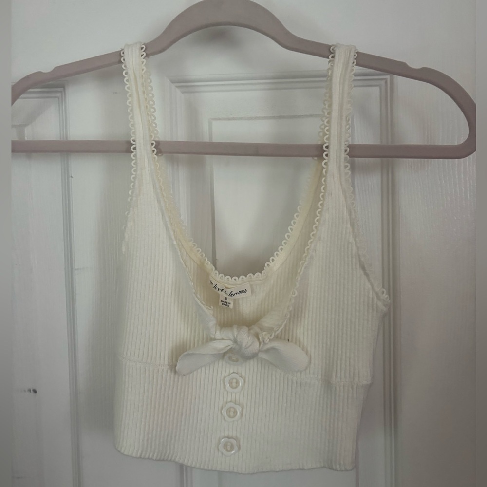 For Love And Lemons White Ribbed Tank Top with Bow